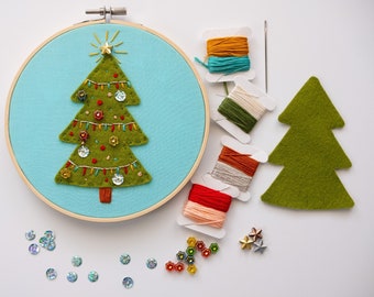 Felt Christmas Tree Embroidery Kit/Christmas Sewing Kit/Christmas Craft Kit/Kid Christmas Craft/Sewing Kit/Felt Christmas Tree/Kid Craft Kit