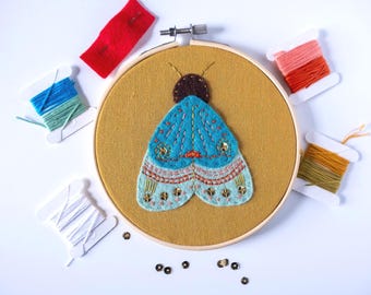 Felt Moth Embroidery Kit/Moth Sewing/Craft Kit/Kid Craft Kit/Butterfly Embroidery Kit/Summer Craft/Felt Craft/Adult Craft Kit/Slow Stitching