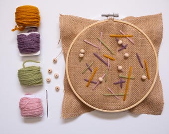 Kids Sewing Kit/Kids Wooden Bead Sewing Kit/Preschool Sewing/Learn to Sew Kit/Montessori Sewing/Kid Craft Kits/How to Sew/Burlap Sewing