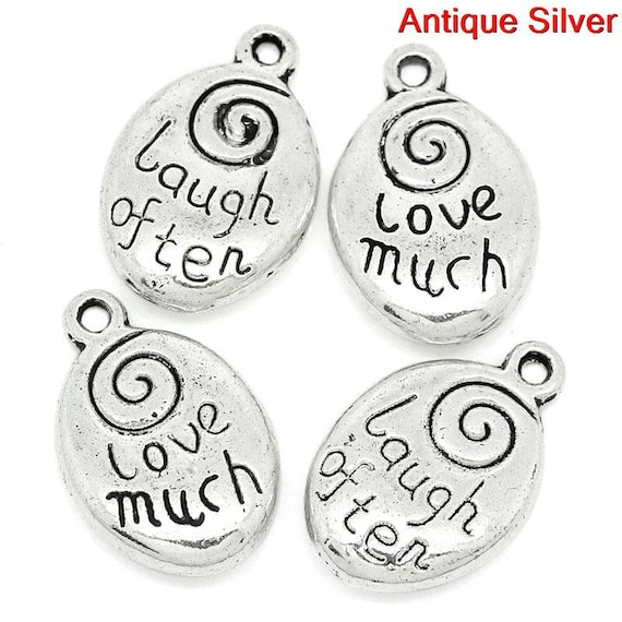 4 Live love laugh charms antique silver tone M617
