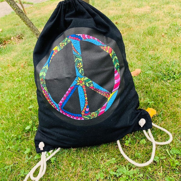Peace Gymsacbag fairtrade hippie goa psy trance bags