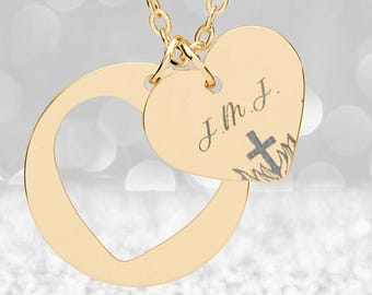 JMJ Cross Engraved Heart Necklace | Heart Pendant Necklace | Jesus, Mary, Joseph Necklace | Catholic Women Gift | Catholic Jewelry