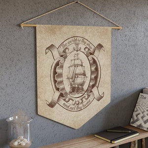 Vintage St. Therese of Lisieux Banner - "The world is thy ship" - Catholic Pennant/Banner - Catholic Wall Decor - Stella Maris