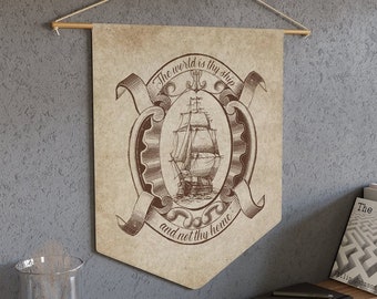 Vintage St. Therese of Lisieux Banner - "The world is thy ship" - Catholic Pennant/Banner - Catholic Wall Decor - Stella Maris