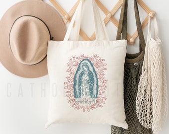 Our Lady of Guadalupe Canvas Tote Bag - Catholic Mass Bag - Catholic gift for women and girls