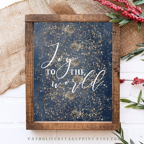 Joy to the world - Christmas Printable - Christian Digital Download - Navy and Gold