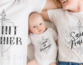 INFANT Saint in Training Baby Bodysuit - Catholic Clothing for Babies - Baby shower, birthday, or baptism gift