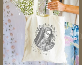 Our Lady of Sorrows Canvas Tote Bag - Catholic Mary Gifts - Catholic Mass Bag