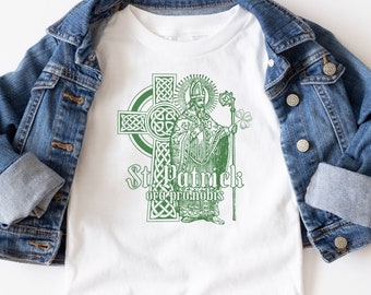 TODDLER St. Patrick, ora pro nobis Tee - Irish Catholic T Shirt with Celtic Cross and Three Leaf Clover - Clothing for Catholic Kids