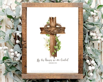 Lent/Easter Printable, Digital Download - "By His bruises we are healed" - Isaias 53:5 - Bible Quote - Douay Rheims Version
