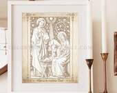 Vintage Holy Family Nativity Print, Catholic Advent Printable, Christmas Digital Download