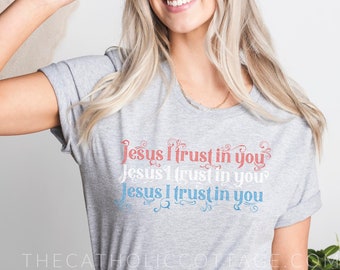 Divine Mercy T shirt "Jesus I Trust in You" - Catholic Gifts for Women and Girls - Unisex Short Sleeve Tee