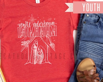 YOUTH Catholic Christmas Tee, Catholic Nativity T Shirt, Clothing for Catholic Kids, Holy Family