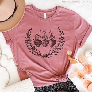 Holy Family 3 Hearts Catholic T Shirt - Unisex Tee - Catholic gift for women and girls