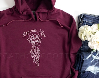 Floral Memento Mori Hoodie - Latin for "remember your death" Hooded Sweatshirt - Catholic Men & Women Hooded Sweatshirt