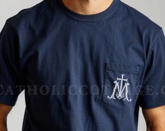 Men's Marian Pocket Tee - Catholic T Shirts for Men, Teen, Husband, Father | Vintage Mary T Shirt