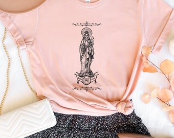 Notre Dame T Shirt - French for "Our Lady" - Catholic Mary Unisex Short Sleeve Tee - Catholic Gift for Women and Girls