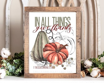 Fall/Autumn Bible Printable - "In all things give thanks" 1 Thessalonians 5:18 - Douay Rheims Version - Catholic/Christian Autumn Printable