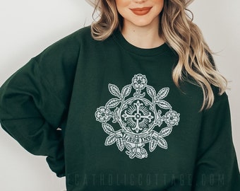 Vintage Floral "Laus Deo" Sweatshirt - Latin for "Praise be to God" - Catholic Gifts for Women and Girls