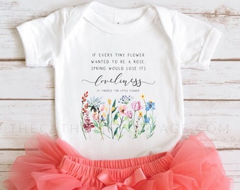 INFANT St. Therese of Lisieux Quote Baby Bodysuit - "If every tine flower wanted to be a rose" - Catholic Saint Clothing for Babies