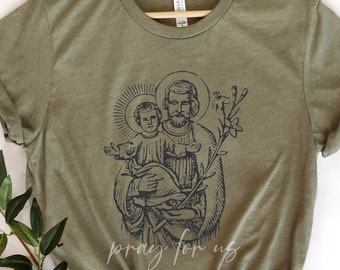 St. Joseph and Jesus - Litany for Fathers T Shirt - Jersey Short Sleeve Tee - Catholic Tshirts for Men/Fathers
