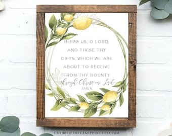 Catholic Meal Blessing - Prayer Before Meals - Bless Us O Lord, Catholic Lemon Kitchen, Digital Printable