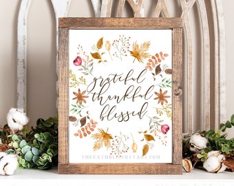 Grateful Thankful Blessed Christian Printable - Catholic Autumn/ Fall Thanksgiving digital download