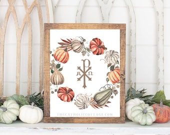 Fall/Autumn Chi Ro Cross Printable - Catholic/Christian Autumn Printable, All Saints Day Printable, Thanksgiving Decor