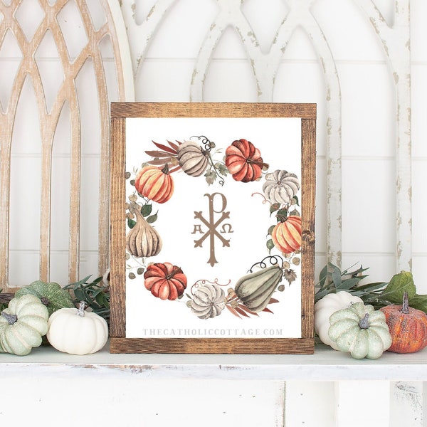 Fall/Autumn Chi Ro Cross Printable - Catholic/Christian Autumn Printable, All Saints Day Printable, Thanksgiving Decor