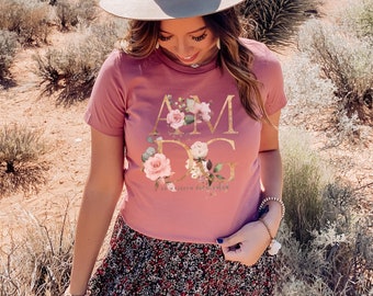 Floral AMDG Jersey Tee - "Ad Majórem Dei Glóriam" - "For the Greater Glory of God" in Latin - Catholic women's/Mother's day gift