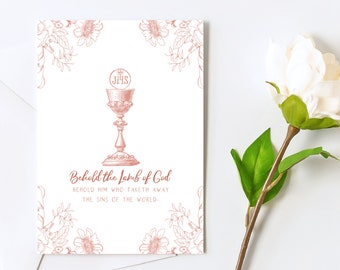 Floral First Communion Printable - "Behold the Lamb of God" - Catholic Blessed Sacrament Digital Download