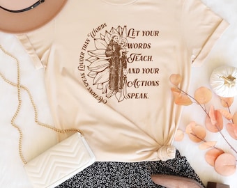 St. Anthony of Padua T Shirt - Catholic Gift for Women and Girls - "Actions speak louder than words" tee - Unisex Short Sleeve Tee