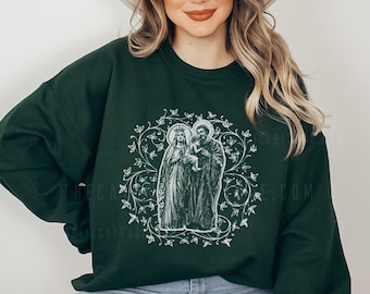 Vintage Floral Holy Family Sweatshirt - Unisex Heavy Blend Sweatshirt - Christian Advent/Christmas Sweatshirt, Nativity Sweatshirt