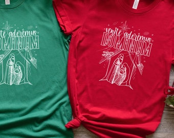 Catholic Christmas T Shirt "Veníte Adorémus Dóminum" Latin for O Come Let Us Adore Him - Unisex Nativity Shirt