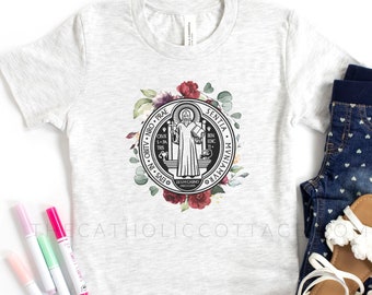 YOUTH St. Benedict Medal Tee - Catholic Saint T Shirt - Clothing for Catholic Kids