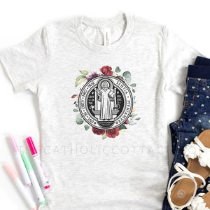 YOUTH St. Benedict Medal Tee - Catholic Saint T Shirt - Clothing for Catholic Kids
