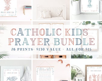 Catholic Kids Prayer Bundle - Vintage Catholic Children Digital Download/Printable - Catholic Homeschool, Catholic Teacher