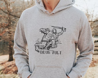 Deus Vult Crusader Hoodie - Latin for "God wills it" -  Latin Hooded Sweatshirt - Catholic Men & Women Hoodie