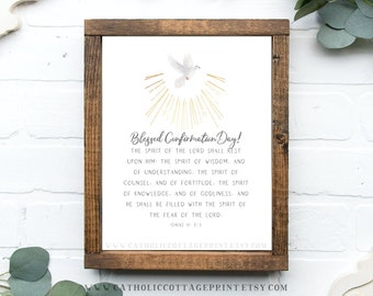 Confirmation Card Printable - Gifts of the Holy Spirit according to Isaias 11:2-3, Douay Rheims Version - Catholic Digital Download