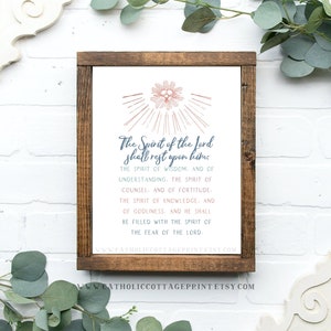 Baptism or Confirmation Printable - Gifts of the Holy Spirit according to Isaias 11:2-3, Douay Rheims Version - Catholic Digital Download