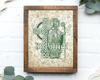 St. Patrick, ora pro nobis - Catholic Celtic Cross Digital Printable - Vintage Irish Catholic Decor