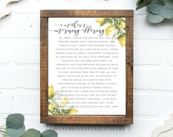 Lemon Catholic Kitchen Printable - A Morning Offering for Mothers - Catholic digital download/prayer card