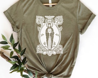 Vintage Floral "Radix Jesse" Latin for "Root of Jesse" Tee - Our Lady and Infant Jesus Shirt - Catholic Gifts for Women and Girls