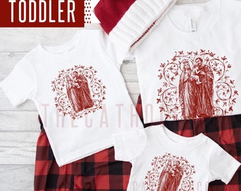 TODDLER Vintage Floral Holy Family T Shirt - Catholic/Christian Clothing for Kids, Nativity Shirt, Kids Christmas Shirt