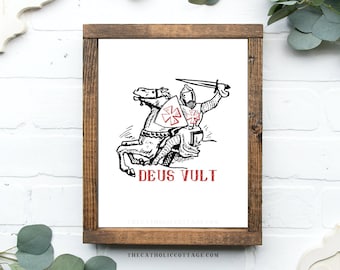 Deus Vult Crusader Printable - Latin for "God wills it" - Catholic Digital Download