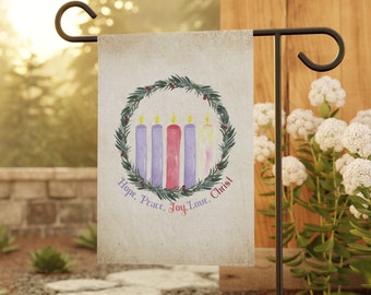 Advent Candle Garden Flag, Catholic Garden Flag, Outdoor House Banner, Catholic Decor, Advent Christmas Banner