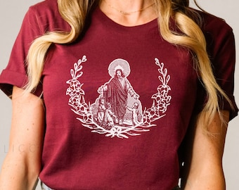 Catholic Teacher Shirt - Homeschool Mom Shirt - St Theodore Guerin Quote - Jesus & The Little Children - Vintage Floral Unisex Tee
