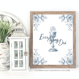 Floral First Communion Printable - "Ecce Agnus Dei" - Latin for "Behold the Lamb of God" - Catholic Blessed Sacrament Digital Download