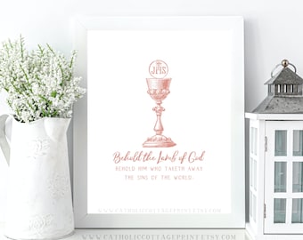 First Communion Card - Eucharist Printable - "Behold the Lamb of God, behold Him Who taketh away the sins of the world." - digital download