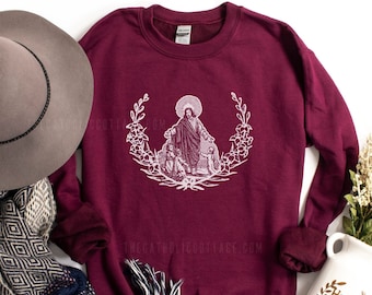 Jesus with the Little Children - Vintage Floral Pullover Sweatshirt of Our Lord - Unisex Heavy Blend Crewneck Sweatshirt  - Catholic Gifts